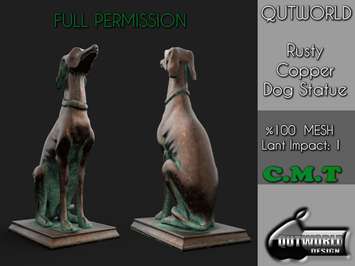 Second Life Marketplace .QUTWORLD Rusty Copper Dog Statue.FP